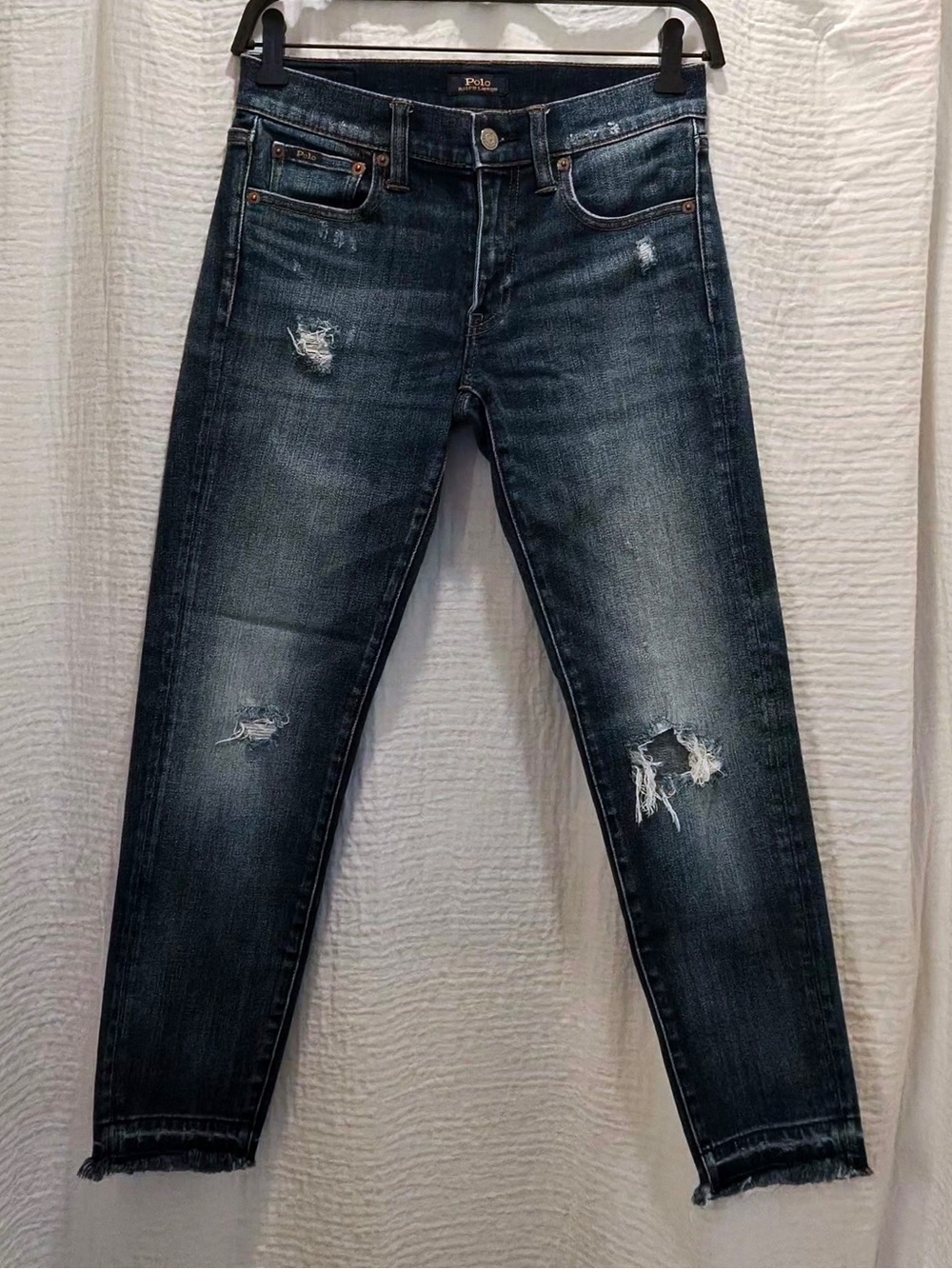 Polo Ralph Lauren Distressed Frayed Raw Hem Dark Wash Skinny Jeans